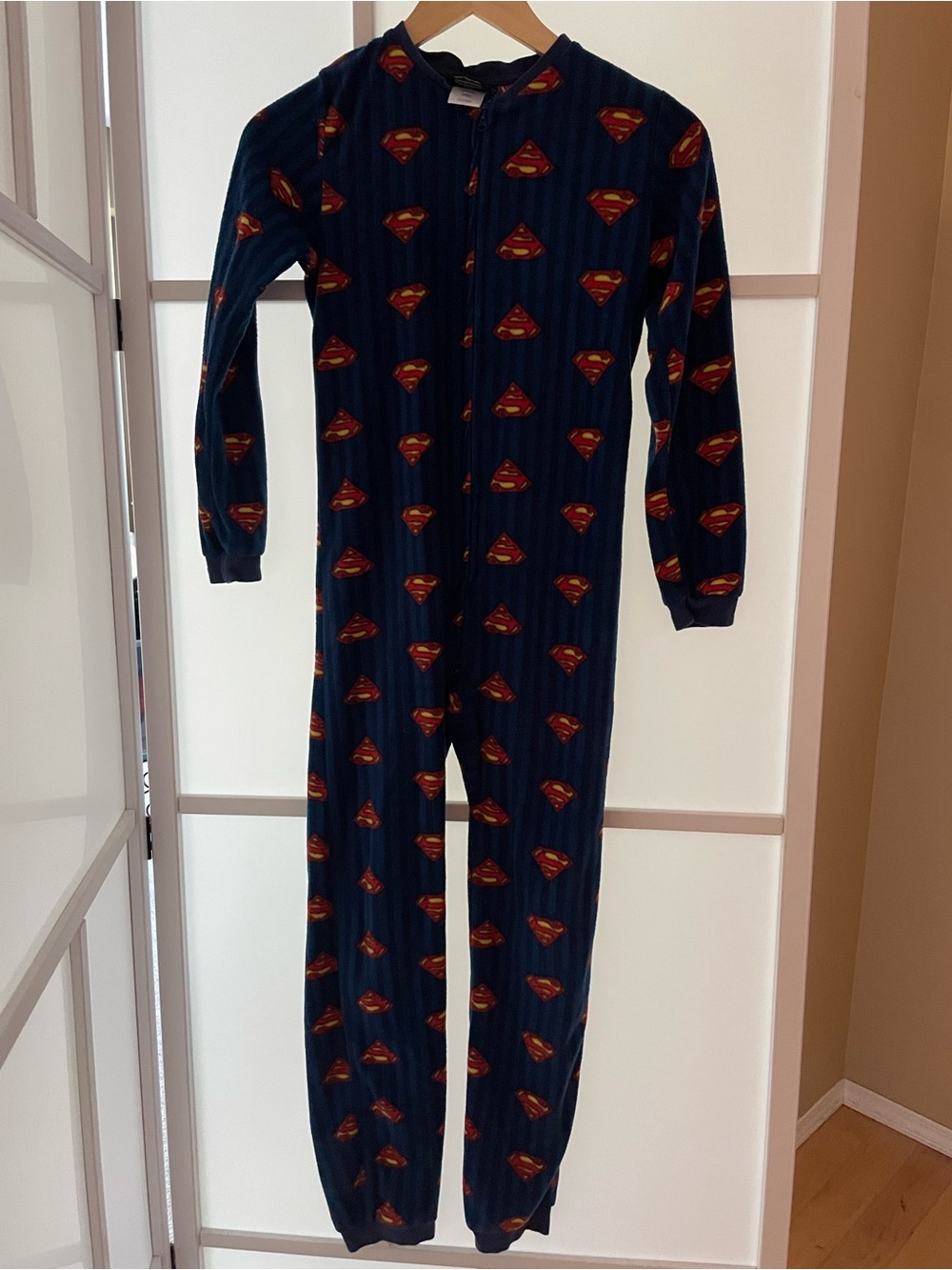 Navy Blue Superman-Print Kids One-Piece Footie Pajamas